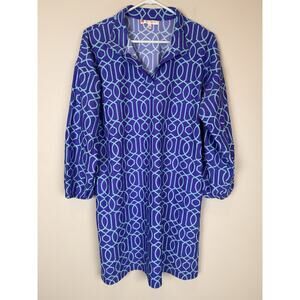 Jude Connally Long Sleeve Shift Dress Womens M Catalina Cloth Purple Blue Shirt